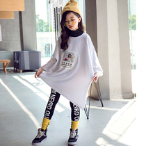 Girls  T-shirt autumn 2021 new Korean version of the big child loose in the long section of pure cotton high collar casual base shirt tide