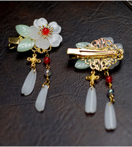 New literary flower headdress Hanfu accessories tassel hairclip gold branch Jade Leaf white jade flower hairclip decoration ancient style performance