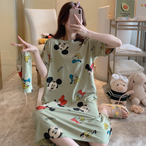 Pure cotton night dress womens summer Korean version of spring and autumn students burst style home clothes cute thin short-sleeved loose pajamas summer