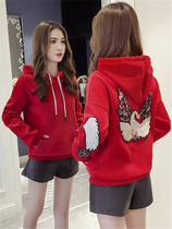 Net red embroidery gold velvet clothing female tide 2020 autumn and winter clothing new Korean version loose with hat jacket plus suede blouse