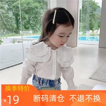 Childrens white shirt 5-year-old baby shirt flying sleeve Korean version of foreign air autumn girls long sleeve doll collar shirt