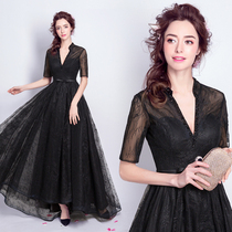 Angels wedding dress Noble Black banquet Annual Meeting stage performance host long sleeve wedding dress wholesale 5969