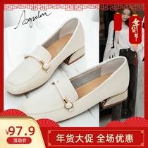 Augustine thick heel single shoes womens 2021 spring Joker loafers thick bottom shallow one pedal small leather shoes summer