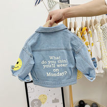 Men and women children denim coat baby 2021 spring and autumn jacket baby cartoon light color Korean version of childrens foreign style tide clothes