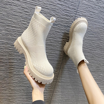 Inlen Wind Martin Boots Woman Spring Autumn Single Boots 2022 New Spring Net Red Bullet Force Socks Boots Thick Bottom Smoke Boots