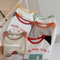 Baby pure cotton cartoon shoulder sleeve t - shirt Korean baby dress 2022 new boy and girl blouse