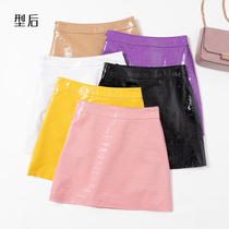 2021 autumn and winter new leather skirt womens skirt sheep leather leather bright leather short skirt Crocodile crocodile pattern