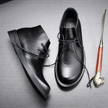 Big head business casual high-top lace-up leather thick soft-soled mens shoes Mens boots Mens Martin boots boots British all-match