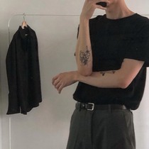 Black homemade hand a four-season basic black and white Korean style wide pine version oversize small round neck short sleeve t-shirt