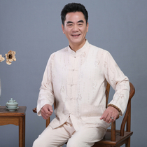 Tang clothing mens long-sleeved top cotton and hemp dad clothing for the elderly thin clothes Grandpa clothing for spring and summer loose clothing