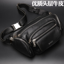 Korean version of the tide large-capacity leather mens fanny pack fashion mobile phone bag coin bag head layer cowhide chest bag multi-function backpack
