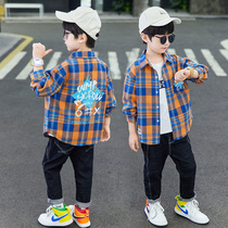 Boys shirt spring and autumn models 2021 new boy Plaid long sleeve boys shirt autumn dress childrens thin coat