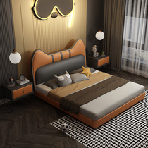 Light luxury Italian leather bed Simple modern childrens bed Boy bed bedroom creative net red bed 1 5-meter single bed