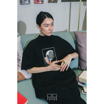 Painted moon design Chinese wind a piece of silk light cotton small neckline T-shirt short sleeve summer intellectual elements wind loose blouse