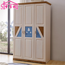 Nordic solid wood three-door wardrobe childrens large capacity swing door wooden wardrobe White small apartment lockers