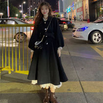 Herben Wind Ginning Cotton Son Great Coat Autumn Winter Doll Collar Cute Strap Butterfly Knot with long fur coat student