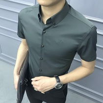 Rich Bird Ice Silk Short Sleeve Shirt Mens Summer Casual Business Slim Fit Iron-free Mercerized Cotton Korean High-end Shirt Tide