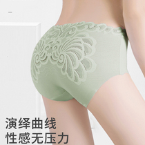 Underwear women's pure cotton anti-bacterial ice silk summer seamless thin breathable comfortable lace mid waist sexy briefs