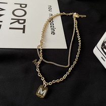 Korean retro simple personality cold wind double-layer M letter necklace female ins tide K gold clavicle chain sweater chain