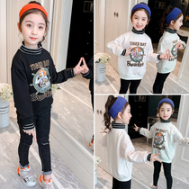 (Pure cotton)Children's clothing children's autumn and winter sweaters and velvet money bottleneck girls' head shirt long sleeves