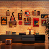 Retro Wall Industrial Wind Trim Pendant Sofa Background Wall Photo Wall Bar Combo Photo Frame Restaurant Decoration Painting