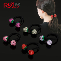Korean rhinestone big double ball Hairband hair jewelry adult strawberry leather band women tie head cute Hipster Headdress
