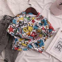 Personality pretty boy ~ tide ~ summer new elastic thin half sleeve T-shirt for boys and girls cotton leisure short sleeve t-shirt