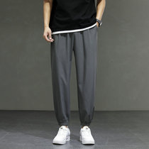 Ice silk nine-point pants mens 2021 summer new casual pants thin Korean version of the trend loose mens drawstring pants trend