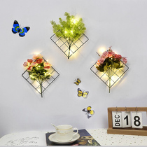 Wrought iron grid simulation flower Creative Living Room restaurant wall decoration floral pendant bedroom wall hanging dormitory renovation