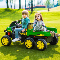 Childrens electric car tractor toy car stroller can take the baby six-wheeled double net red car remote control truck