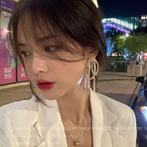 Super fairy face thin earrings Korean temperament Net red earrings female long tassel Pearl ears exaggerated