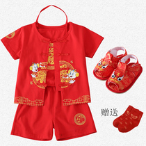 Year-old baby Summer clothes boy suit Summer Chinese wind Down with three sets Grip Week Thin clothes 1 1-2 ½ years old