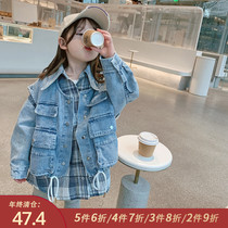 Small pudding childrens clothing 2021 childrens denim vest shirt set baby Foreign style spring and autumn girls Korean top
