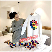 Japan soft honey autumn cotton sunflower striped long sleeve casual home wear pajamas suit