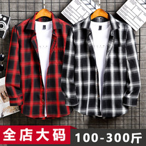 Big-yard plaid shirt short-sleeved summer thin loose tide brand inses fat and fattens 300 pounds