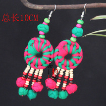 Yunnan ethnic style jewelry fabric earrings original handmade fabric flower earrings retro versatile silver ear hook