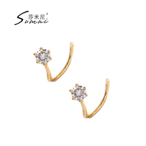 sumni Samini 18K gold gold 925 silver artificial zircon earrings female Korean earrings simple temperament ear bone nail