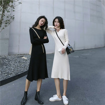 2020 spring new womens temperament French bellflower skirt medium-long super fairy forest base knitted dress