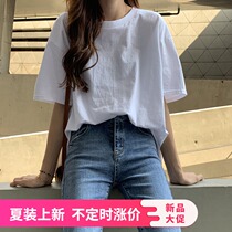 White short sleeve T-shirt female summer 2022 spring new pure cotton loose 100 lapped Korean version white T hitch bottom shirt blouse