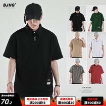 BJHG homemade summer 2021 solid color lapel short sleeve T-shirt polo shirt mens Tide brand Japanese loose harbor wind half sleeve
