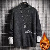 2020 Winter new loose round collar Korean version Long sleeves needlework jersey bottom plus thickened upper clothes sweater mens clothing