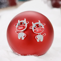 Calf earrings female sterling silver simple small ox year of the year of the zodiac cattle earrings New Year retro earrings