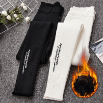 Autumn and winter new large size womens pants high waist pencil pants womens 200 catties fat sister plus velvet pencil pants outerwear leggings