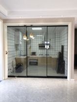 Three-linkage sliding door narrow side sliding door linkage door Black very thin narrow frame linkage three-track sliding door