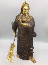 Pure copper-free gold martial arts and god Kuan Kung Yoko Sword Stroking the Two-Master Guan Plume Bronze Statue of the Pendulum Crafts Gift
