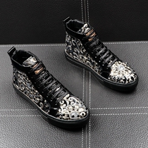 Hong Kong Europe and America trend mens high-top shoes mens shoes rivets casual shoes Joker hip hop short boots Blue personality trendy shoes