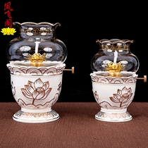 For Buddha ceramic household retro crystal liquid butter lamp long bright lamp holder Buddha dimmable lampshade lotus lamp