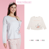 6IXTY8IGHT 68 official cute cat print comfortable MODAL HOME pajama top female HW07704