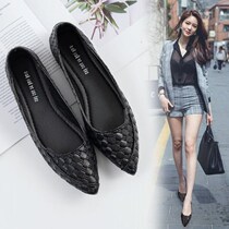 Pointed single shoe light mouth flat bottom shoes casual 100 lap knitted shoes Soft bottom working shoes female net red shoes female