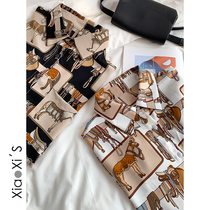 Xiaoxijia)My favorite print 2021 spring chic Korean Chiffon long-sleeved shirt womens loose top shirt